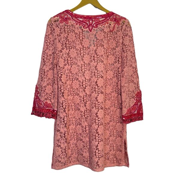 Calypso St. Barth Floral Crochet Tunic Top Size S Embroidered Sequins Tasseled - Picture 2 of 16